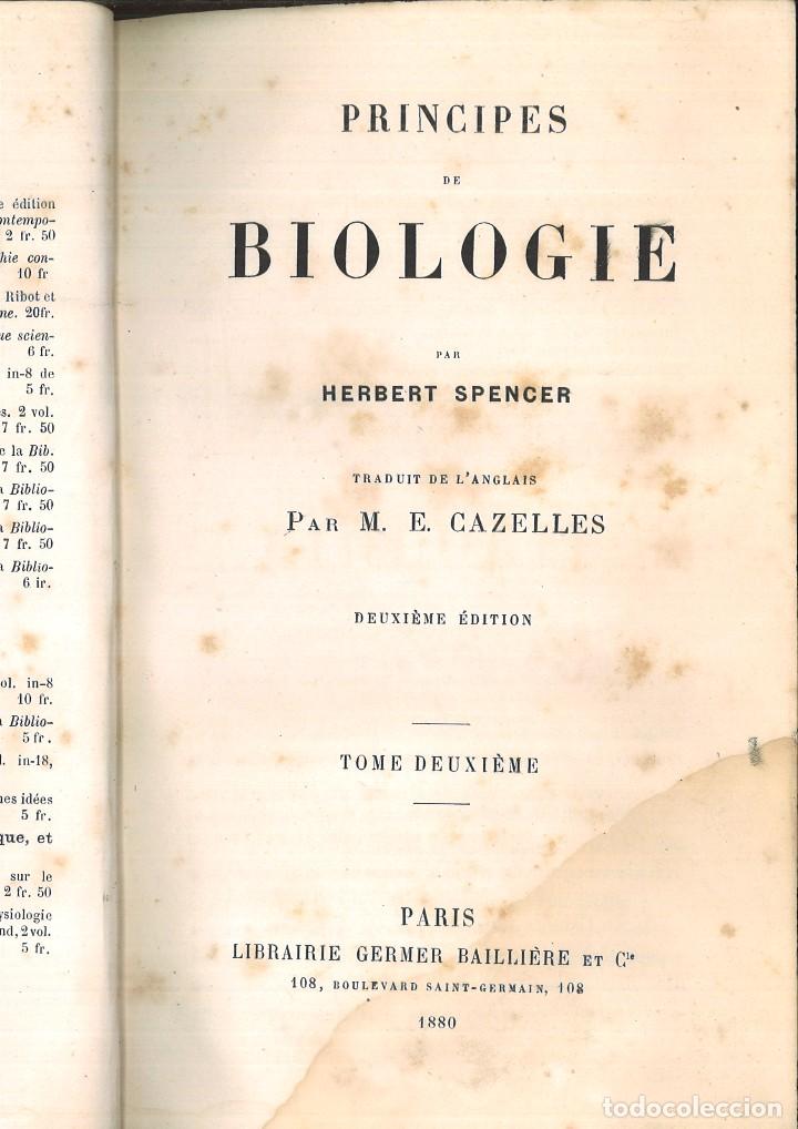 Libros antiguos: PRINCIPES DE BIOLOGIE. Herbert Spencer - Foto 2