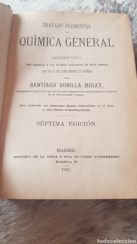 Libros antiguos: Tratado elemental de Qu&iacute;mica General y descriptiva Bonilla - Foto 1