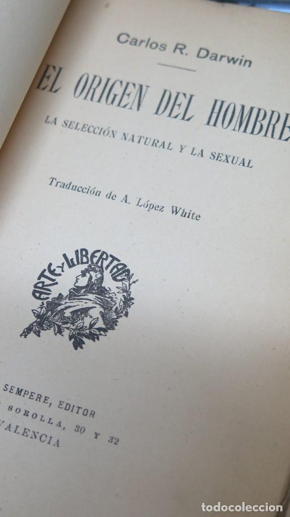 Libros antiguos: EL ORIGEN DEL HOMBRE. CHARLES DARWIN. SEMPERE EDITOR - Foto 2