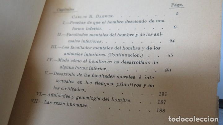Libros antiguos: EL ORIGEN DEL HOMBRE. CHARLES DARWIN. SEMPERE EDITOR - Foto 3