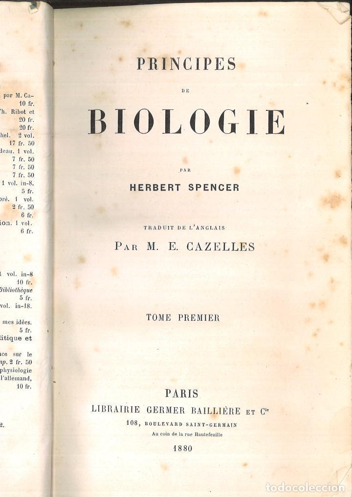 Libros antiguos: PRINCIPES DE BIOLOGIE. Herbert Spencer - Foto 1