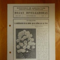 Libros antiguos: HOJAS DIVULGADORAS MINISTERIO AGRICULTURA 1935 Nº 18 AÑO XXIX LA MULTIPLICACIÓN DE PLANTAS DE FLORES