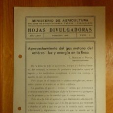 Libros antiguos: HOJAS DIVULGADORAS MINISTERIO AGRICULTURA 1943 Nº 9 AÑO XXXV - APROVECHAMIENTO GAS METANO EN FINCAS