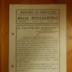 Libros antiguos: HOJAS DIVULGADORAS MINISTERIO AGRICULTURA 1944 Nº 22 AÑO XXXVI - EL CULTIVO DEL MANZANO