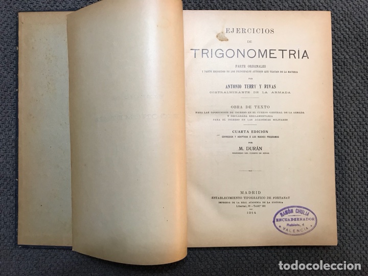Libros antiguos: EJERCICIOS DE TRIGONOMETRIA, por A. Ferry (a.1914) - Foto 2