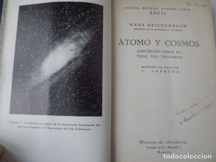 Libros antiguos: Hans Reichenbach. &Aacute;tomo y Cosmos - Foto 1