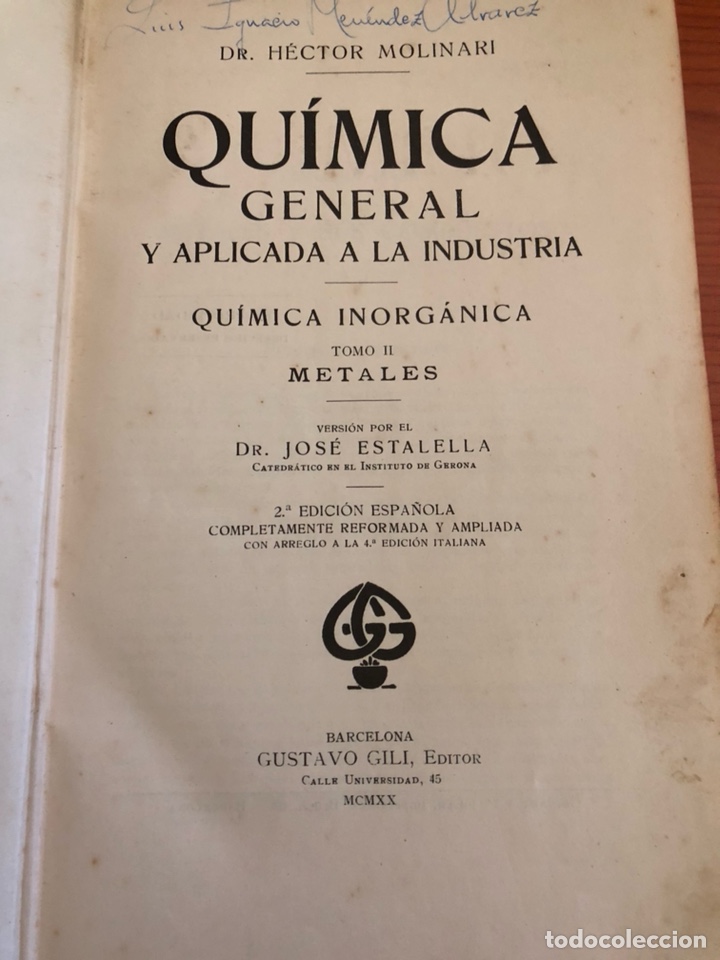 Libros antiguos: Qu&iacute;mica general y aplicada a la industria - Foto 1