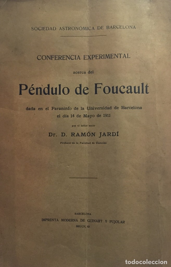 Libros antiguos: CONFERENCIA EXPERIMENTAL ACERCA DEL P&Eacute;NDULO DE FOUCAULT. - JARDI, Ram&oacute;n. - Foto 1