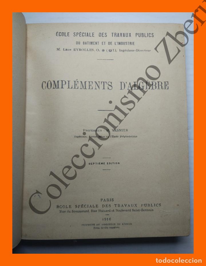 Libros antiguos: Complements dalgebre; Cours danalyse - M. Vasnier - Foto 2