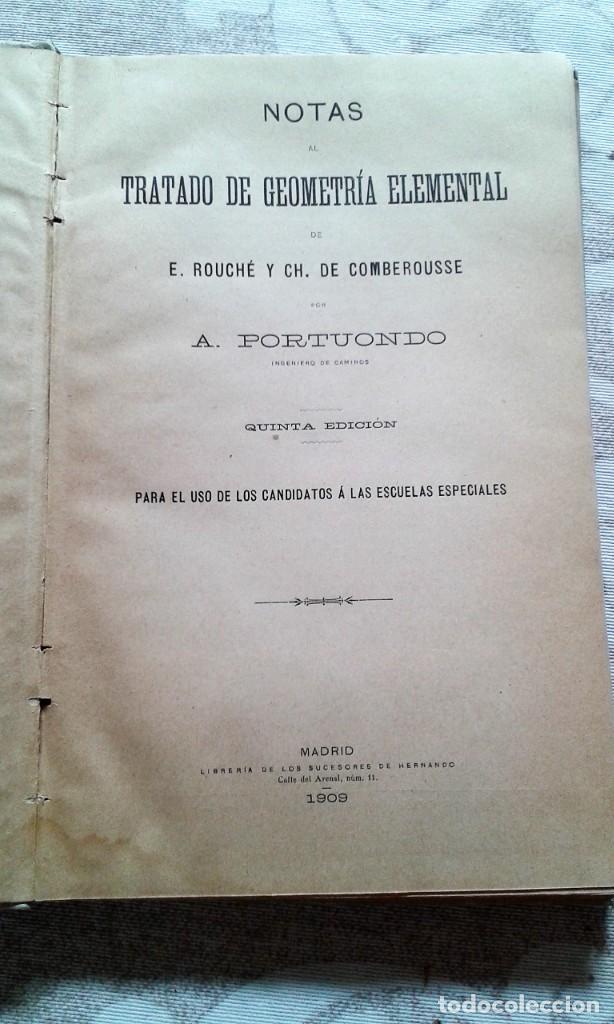 Libros antiguos: NOTAS AL TRATADO DE GEOMETR&Iacute;A ROUCH&Eacute; 1909 - Foto 2