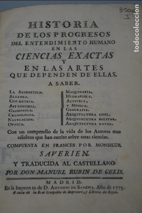Libros antiguos: HISTORIA DE LOS PROGRESOS EN LAS CIENCIAS EXACTAS. SAVERIEN. 1775 - Foto 7