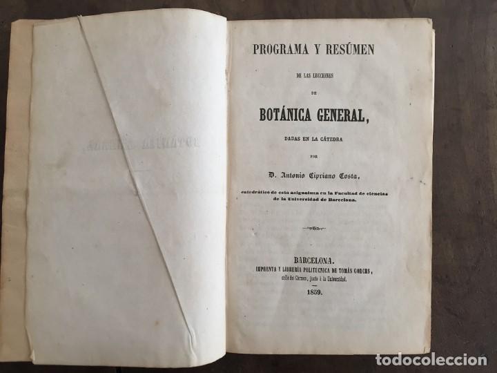 Libros antiguos: PROGRAMA Y RESUMEN DE LAS LECCIONES DE BOT&Aacute;NICA GENERAL, CIPRIANO COSTA, 1859 - Foto 1