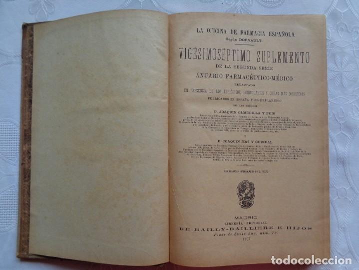 Antiquarische B&uuml;cher: LA OFICINA DE FARMACIA ESPA&Ntilde;OLA SEG&Uacute;N DORVAULT. VIGESIMOS&Eacute;PTIMO SUPLEMENTO DE LA SEGUNDA SERIE. 1907