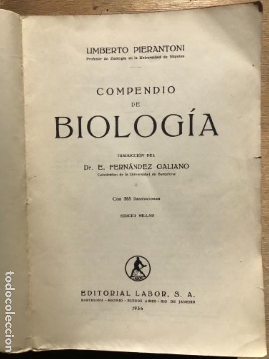Libros antiguos: COMPENDIO DE BIOLOG&Iacute;A. UMBERTO PERIANTONI. - Foto 2