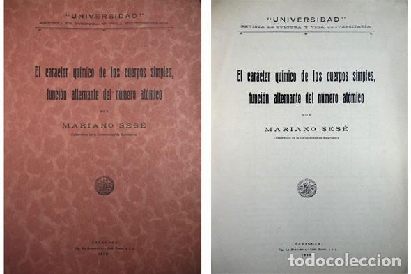 Antiquarische B&uuml;cher: SES&Eacute;, Mariano. El car&aacute;cter qu&iacute;mico de los cuerpos simples, funci&oacute;n alternante del n&uacute;m. at&oacute;mico. 1928