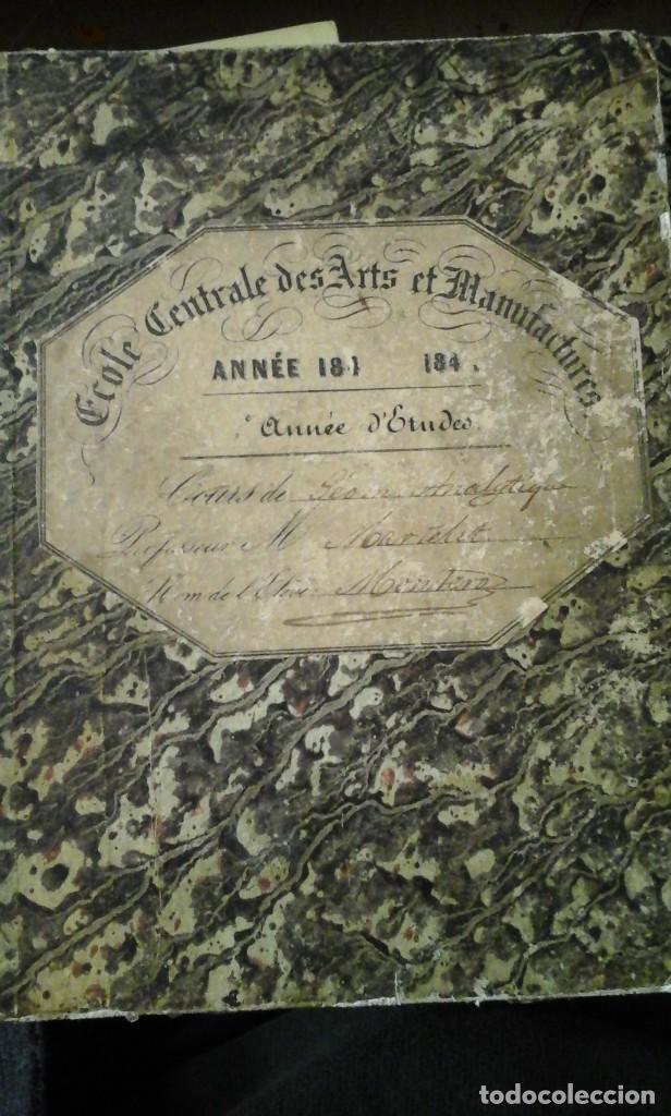 Old books: COURS DE GEOMETRIE ANAL&Iacute;TIQUE (a&ntilde;o, 1948-1849?) Manuscrito en franc&eacute;s a plumilla
