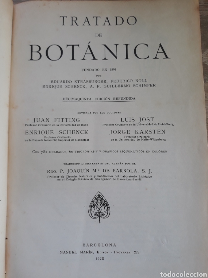 Libros antiguos: TRATADO DE BOTANICA BARCELONA 1923