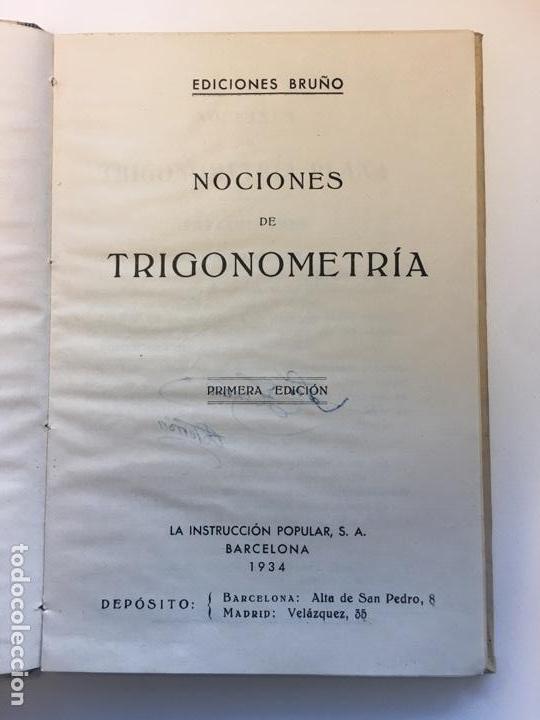 Libros antiguos: Nociones de Trigonometria. 1a edici&oacute;n 1934 Ediciones Bru&ntilde;o - Foto 3