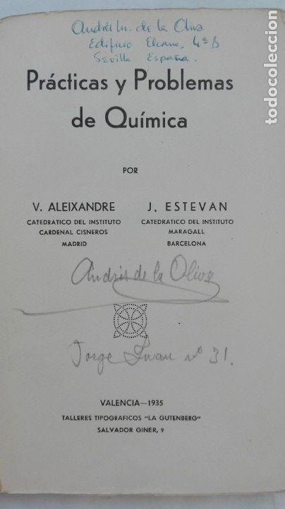 Libros antiguos: PRACTICAS Y PROBLEMAS DE QU&Iacute;MICA, ALEIXANDRE Y ESTEVAN. 1935 - Foto 2