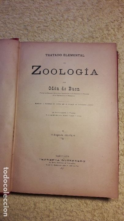 Libros antiguos: Zoolog&iacute;a    de Od&oacute;n de Buen       a&ntilde;o 1895 - Foto 2