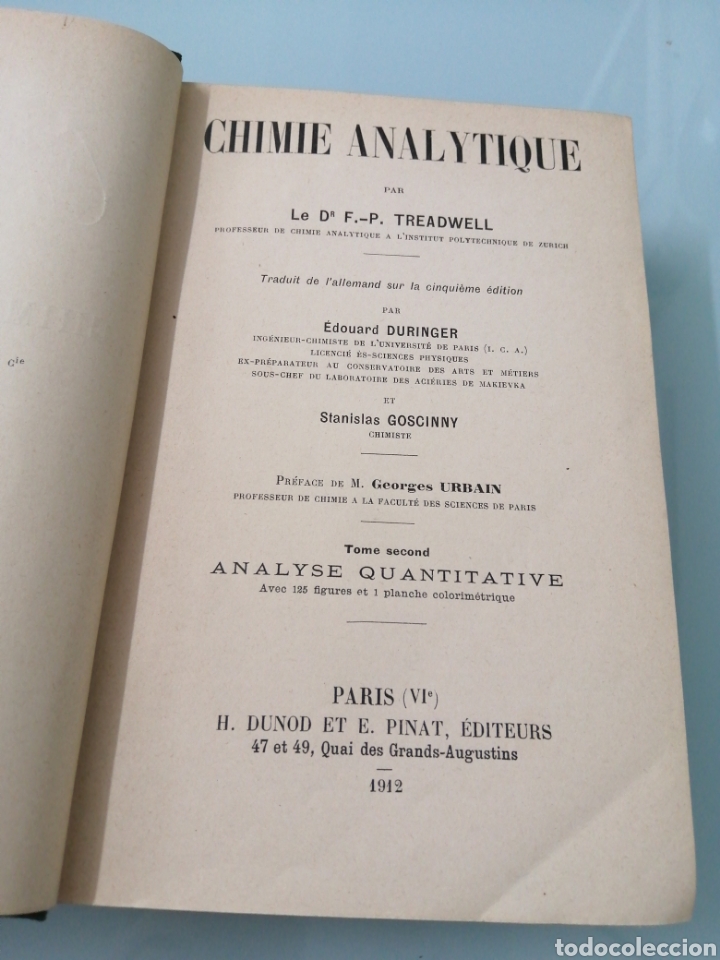 Libros antiguos: ANALYSE QUANTITATIVE VOL II. TREADWEL. PAR&Iacute;S, 1912. ED. H. DUNOUD ET E. PINAT. - Foto 4