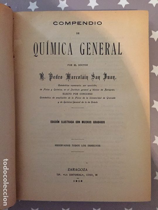 Libros antiguos: QUIMICA GENERAL Compendio, Pedro Marcolain 1916 - Foto 4
