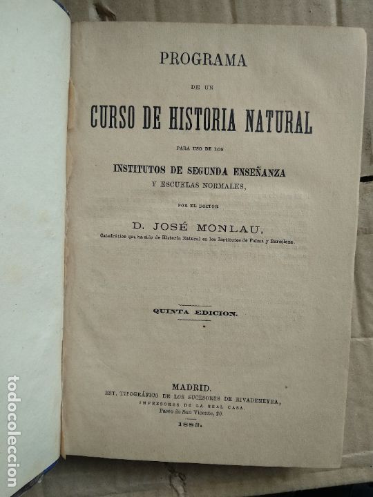Libros antiguos: J. Monlau: PROGRAMA de un CURSO DE HISTORIA NATURAl 1883 - Foto 2