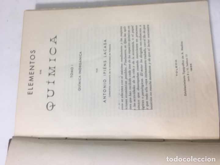 Libros antiguos: Libro elementos de qu&iacute;mica Original a&ntilde;o 1934 - Foto 5