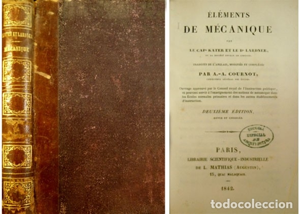Libros antiguos: KATER (et) LARDNER, Dyonisius.  &Eacute;l&eacute;ments de M&eacute;canique. 1842. - Foto 1