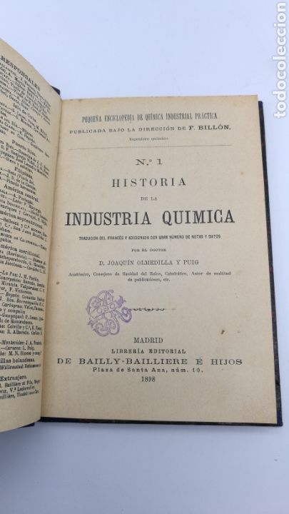Old books: Hist&ograve;ria de la ind&uacute;stria qu&iacute;mica 1898 J Olmeida Puig