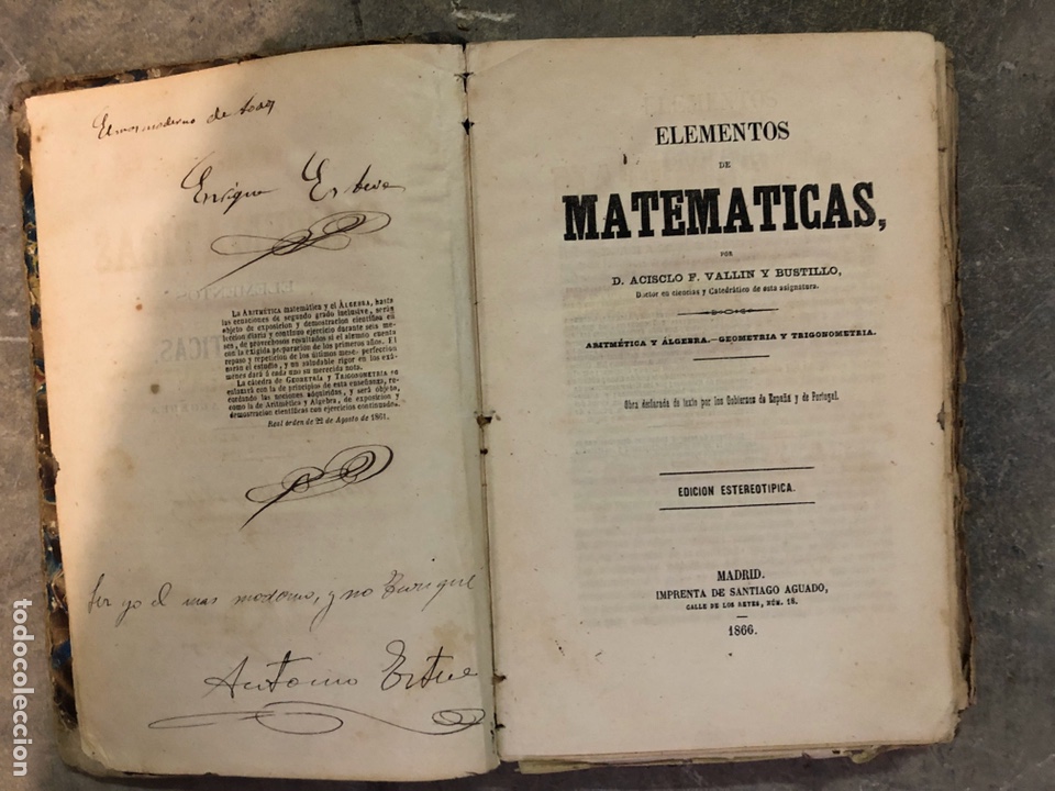 Libros antiguos: Elementos de matem&aacute;ticas 1866 - Foto 1