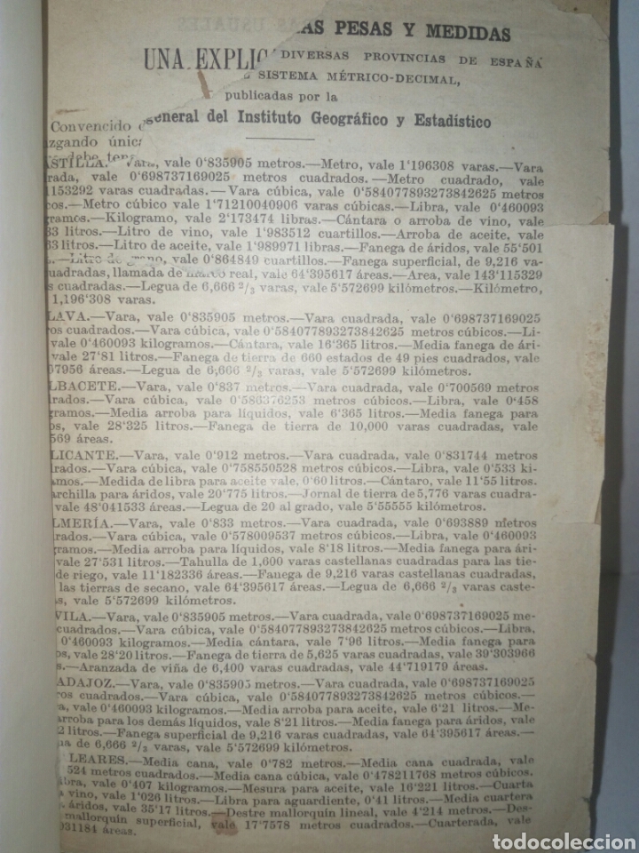 Old books: EQUIVALENCIA ENTRE LAS PESASY MEDIDAS