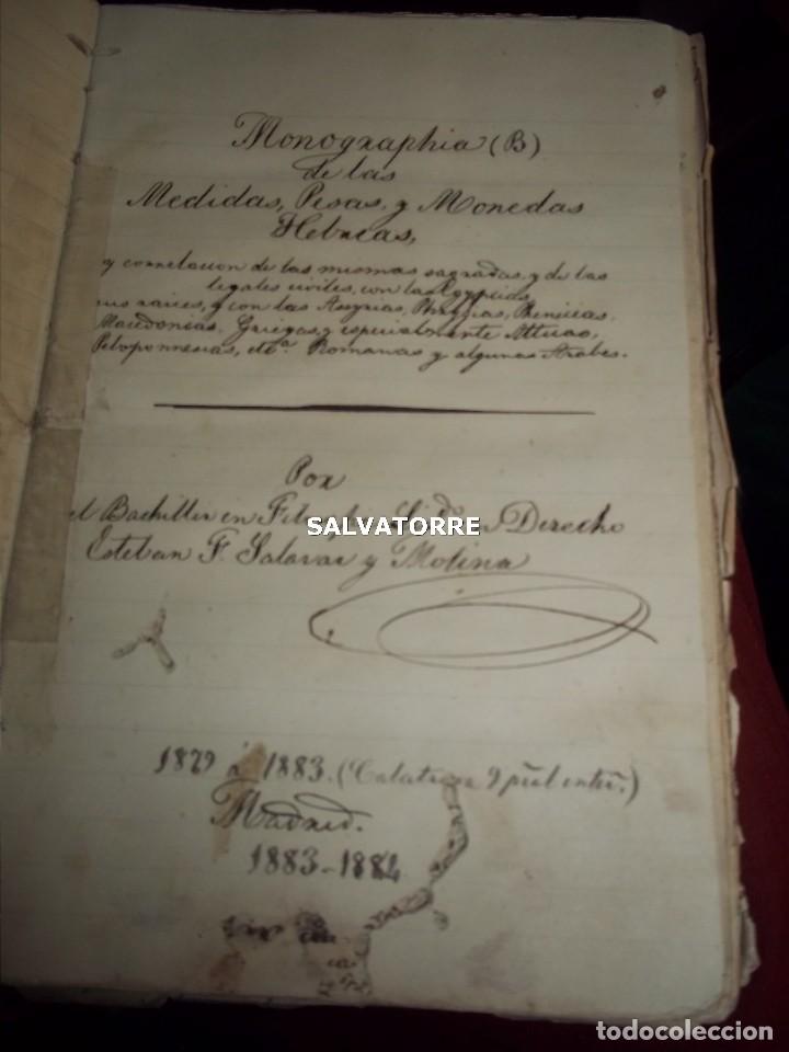 Old books: ESTEBAN F.SALAZAR Y MOLINA.1883-1884.MONOGRAFIA D LAS MEDIDAS,PESAS MONEDAS HEBREAS,OROTAVA.TENERIFE