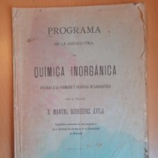 Libros antiguos: PROGRAMA QUÍMICA INORGÁNICA 1906. Lote 199512801