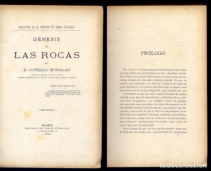 Libros antiguos: MORAGAS, Gonzalo.  G&eacute;nesis de las Rocas.  1898. - Foto 2