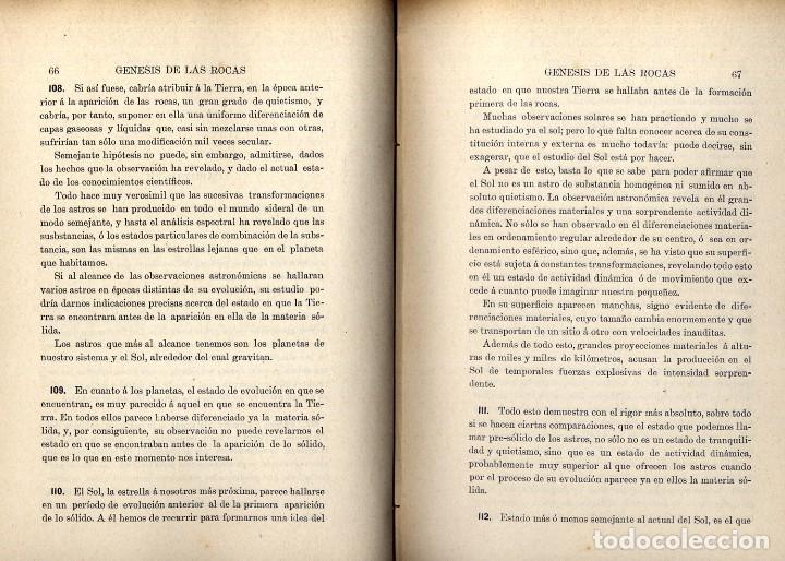 Libros antiguos: MORAGAS, Gonzalo.  G&eacute;nesis de las Rocas.  1898. - Foto 3