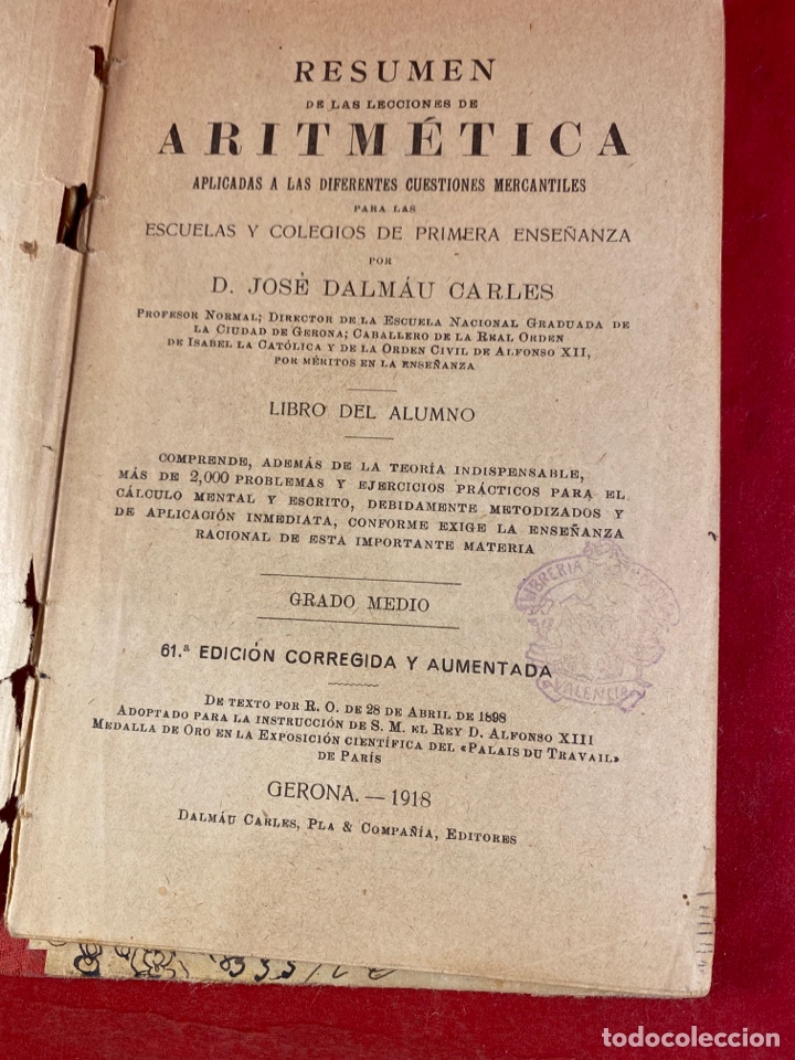 Libros antiguos: Resumen de las lecciones de aritm&eacute;tica 1918 - Foto 2