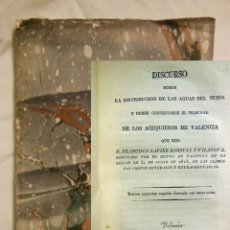 Libros antiguos: DISCURSO SOBRE LA DISTRIBUCION DE AGUAS DEL TURIA. FRANCISCO XAVIER BORRULL Y VILANOVA. 1828