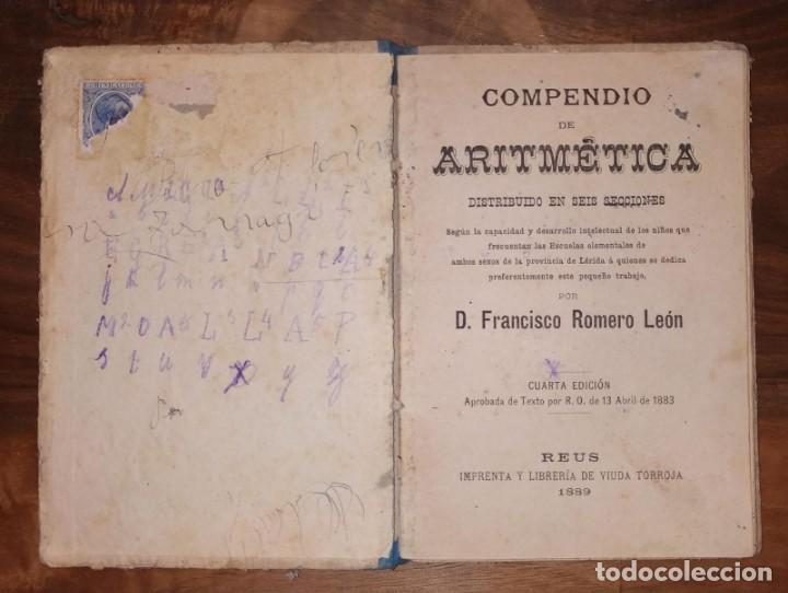 Libros antiguos: COMPENDIO DE ARITM&Eacute;TICA. REUS. A&Ntilde;O 1889. - Foto 2