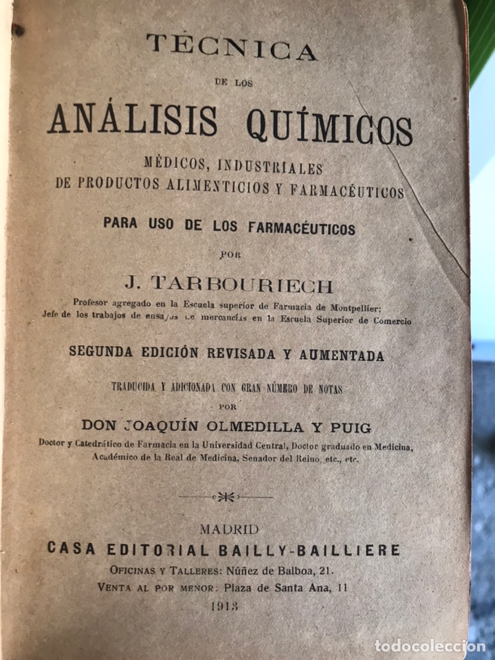 Libros antiguos: T&eacute;cnica de An&aacute;lis Qu&iacute;micos. 1913 - Foto 2