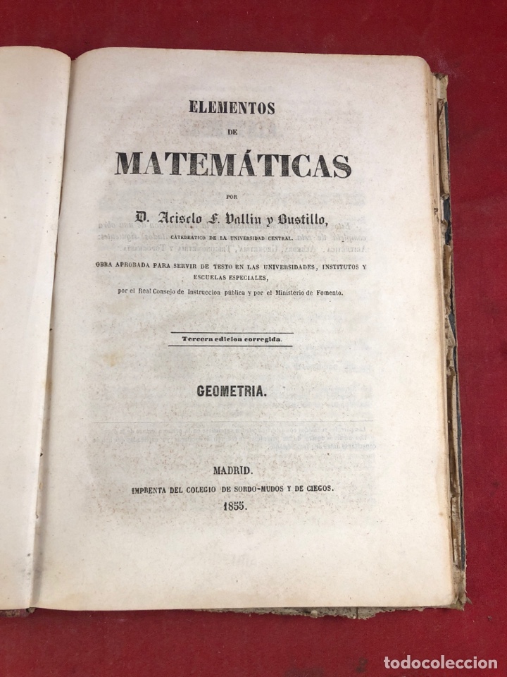 Libros antiguos: ELEMENTOS DE MATEM&Aacute;TICAS GEOMETR&Iacute;A 1855 - Foto 1