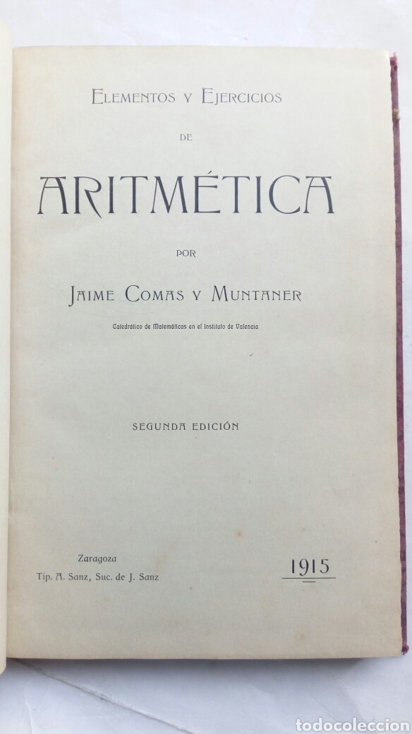 Libros antiguos: Aritm&eacute;tica. Jaime Comas. - Foto 3
