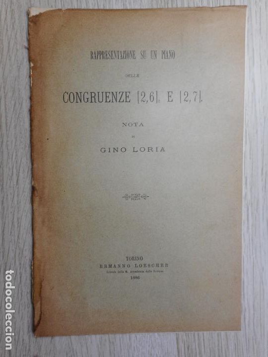 Libri antichi: GINO LORIA.CONGRUENZE.REPRESENTAZIONE SU UN PIANO.TORINO 1886