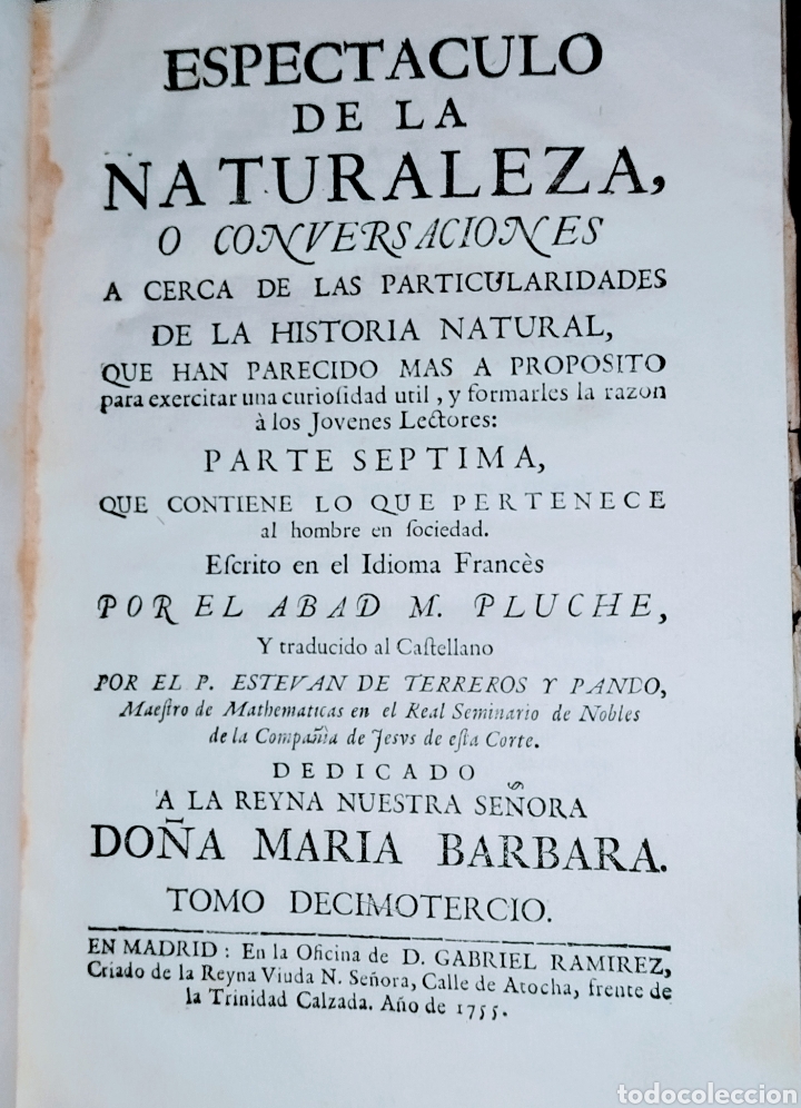 Libros antiguos: Espectaculo de la Naturaleza. Tomo duod&eacute;cimo. 1754. - Foto 6