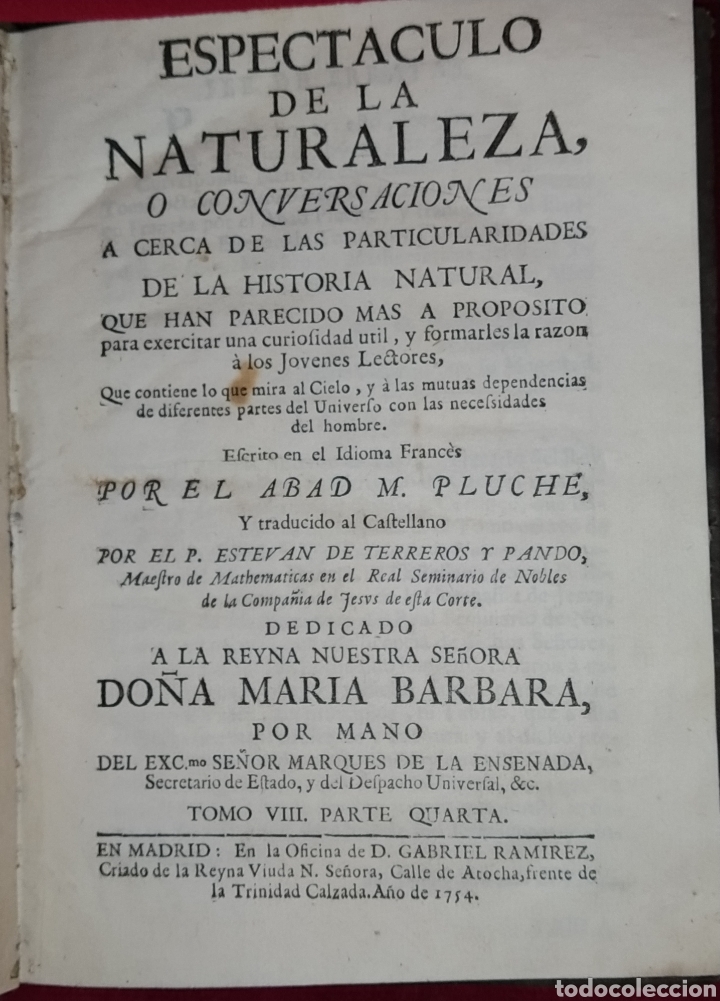 Libros antiguos: Espect&aacute;culo de la Naturaleza. Tomo VIII. Parte cuarta 1754. - Foto 5