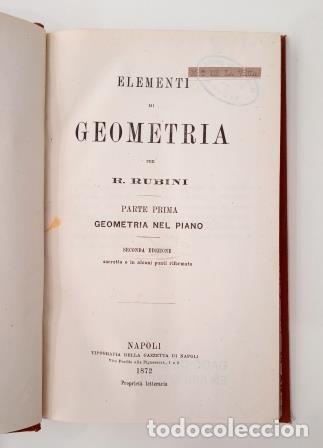 Libros antiguos: ELEMENTI DI GEOMETRIA - R. RUBINI (1872) - Foto 2