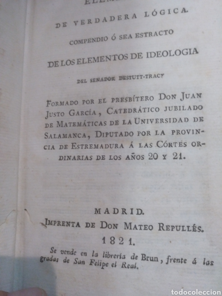 Libros antiguos: 1821. Elementos de verdadera l&oacute;gica - Foto 1