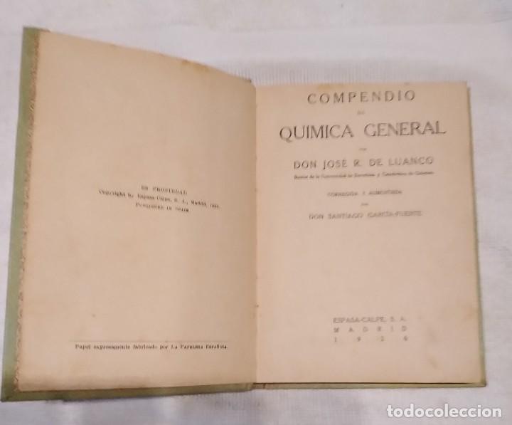 Libros antiguos: ESPASA-CALPE. COMPENDIO DE QU&Iacute;MICA GENERAL. 1926 - Foto 3