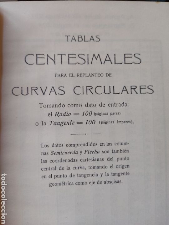 Libros antiguos: Tablas centesimales para el replanteo de curvas circulares - Foto 2