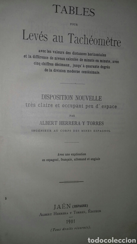 Libros antiguos: TABLAS TAQUIMETRICAS. ALBERT HERRERA Y TORRES, ED. 1901. - Foto 1